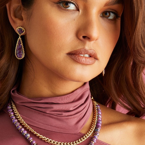 KENDRA SCOTT REBECCA GOLD MULTI STRAND NECKLACE IN BRONZE VEINED PURPLE TURQUOIS - Picture 7 of 8